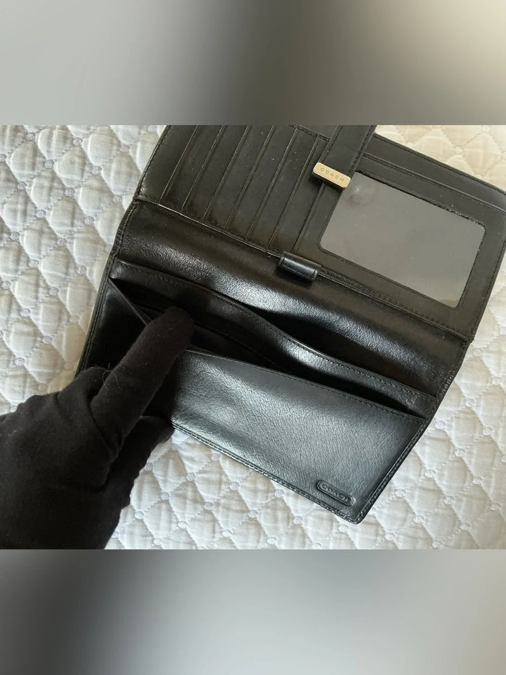 COACH Black Leather Men's Card Holder with Embossed Logo